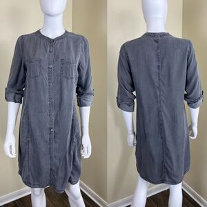 Prana Women's Size M Grey Aliki Shirt Dress Denim Tencel Roll Tab Sleeves Casual